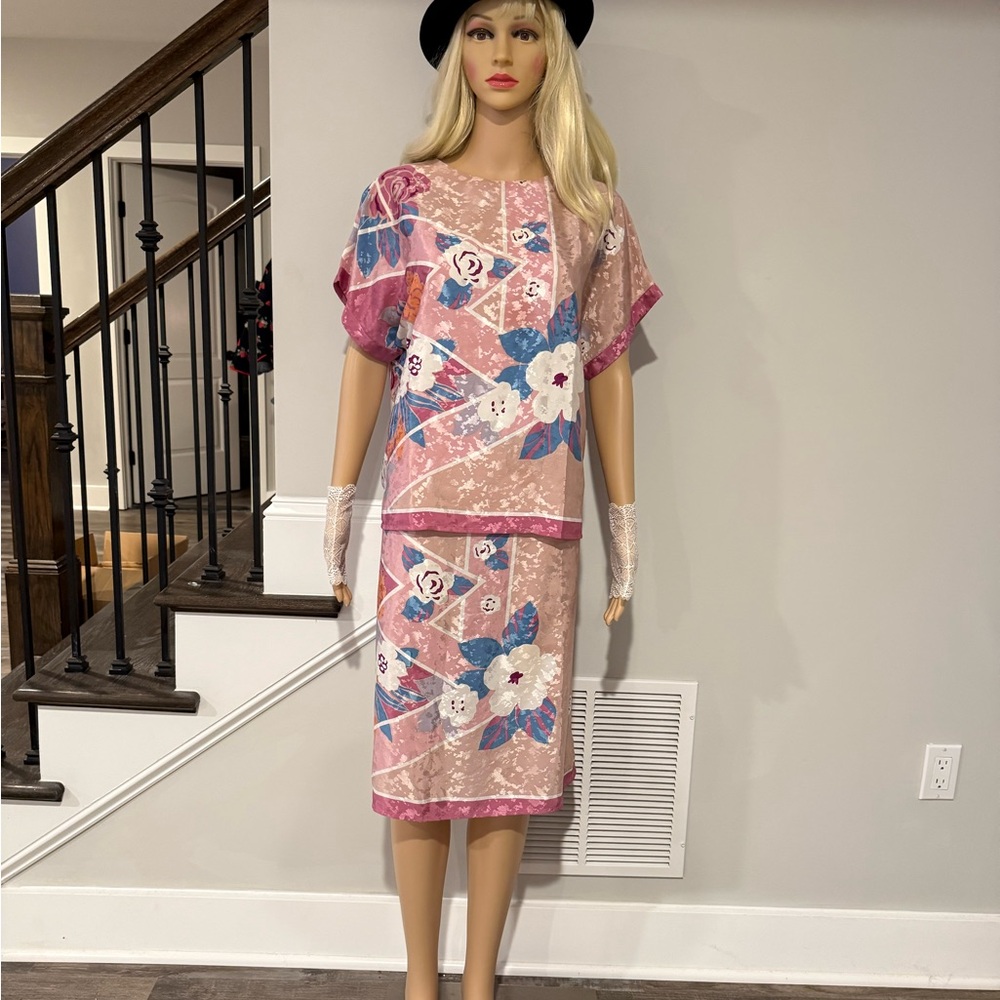 80’s Costume aka Debbie Gibson Chic Floral Pink and Blue Skirt Set